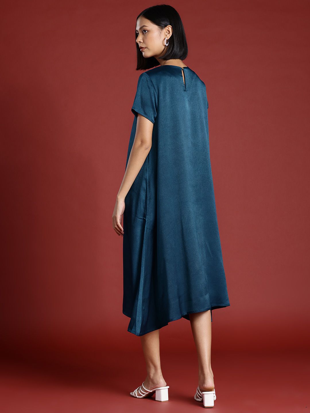 all about you Satin Finish Flared Hem A-Line Midi Dress