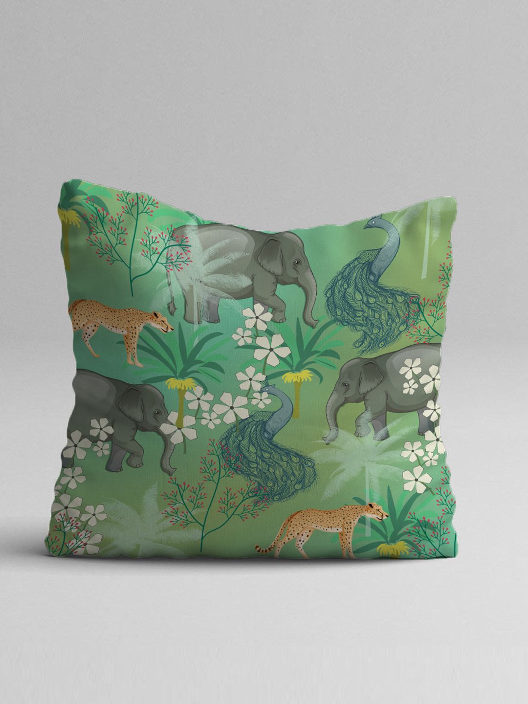 STITCHNEST Green & White Set of 2 Floral Square Cushion Covers