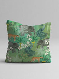 STITCHNEST Green & White Set of 2 Floral Square Cushion Covers