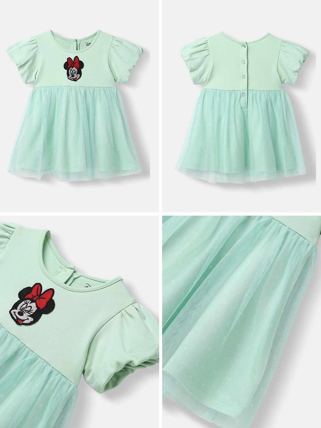 NautiNati Disney Infants Party Dress with Minnie Mouse Embroidered Puff Sleeve