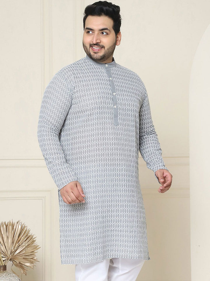 SOJANYA PLUS Plus Size Floral Embroidered Pure Cotton Straight Kurta
