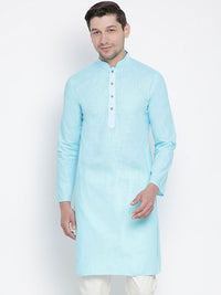 VASTRAMAY Men Blue Solid Straight Kurta