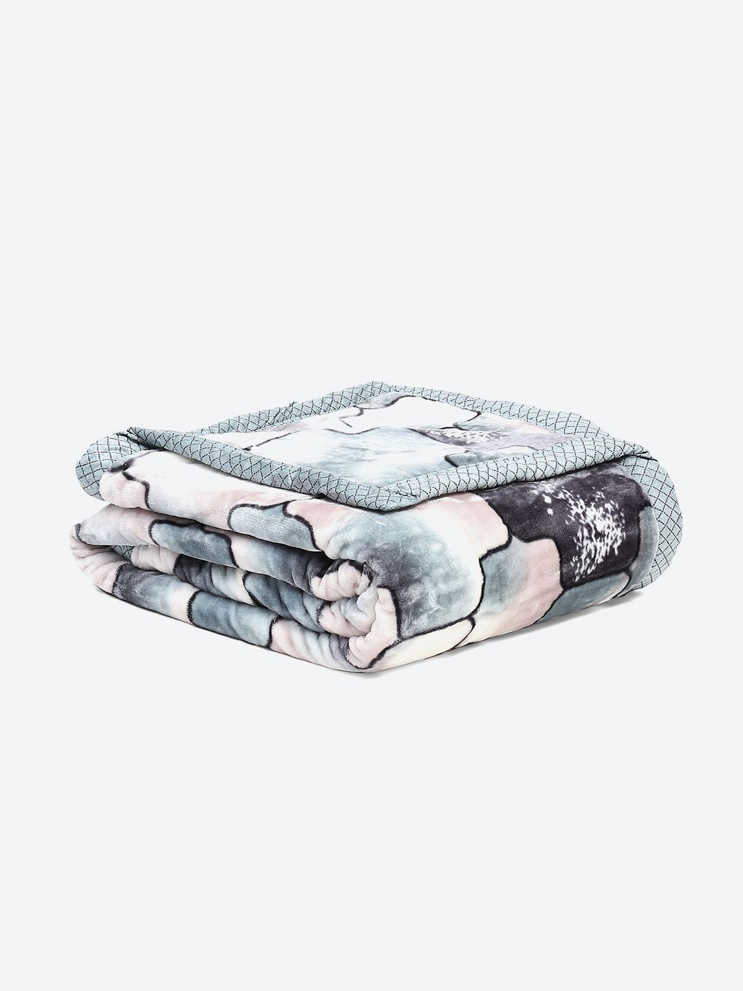 Monte Carlo Blue & Black Geometric Printed Mild Winter 600 GSM Double Bed Blanket