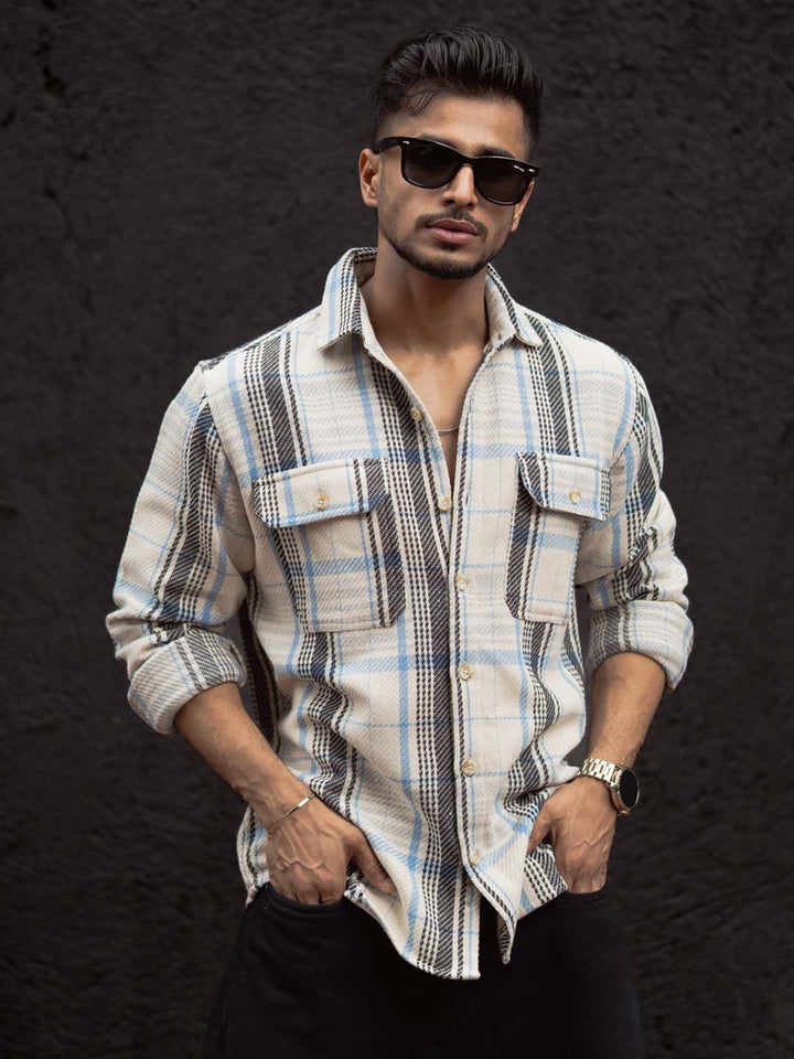 Powerlook Men Spread Collar Tartan Checked Cotton Casual Shirt