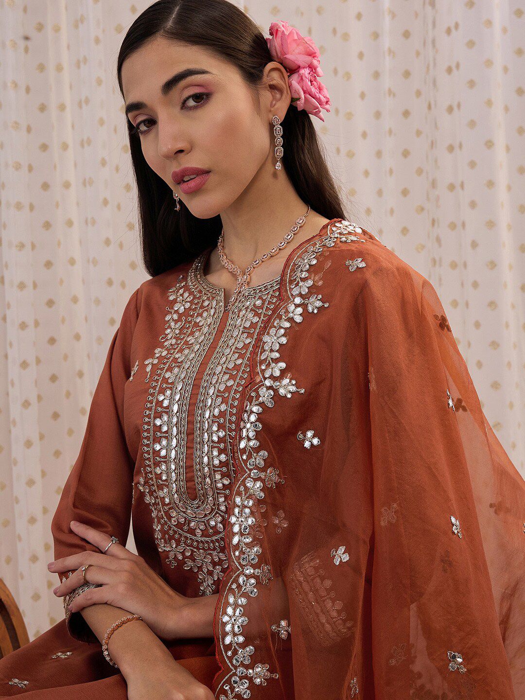 Indo Era Ethnic Motifs Embroidered Regular Gotta Patti Kurta with Trouser & Dupatta