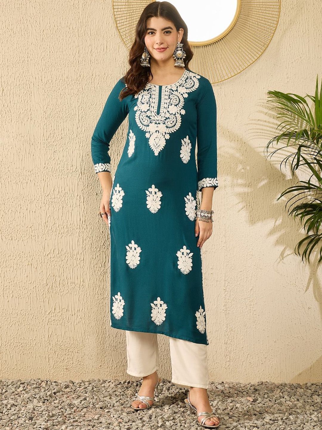 KALINI Floral Embroidered Straight Kurta