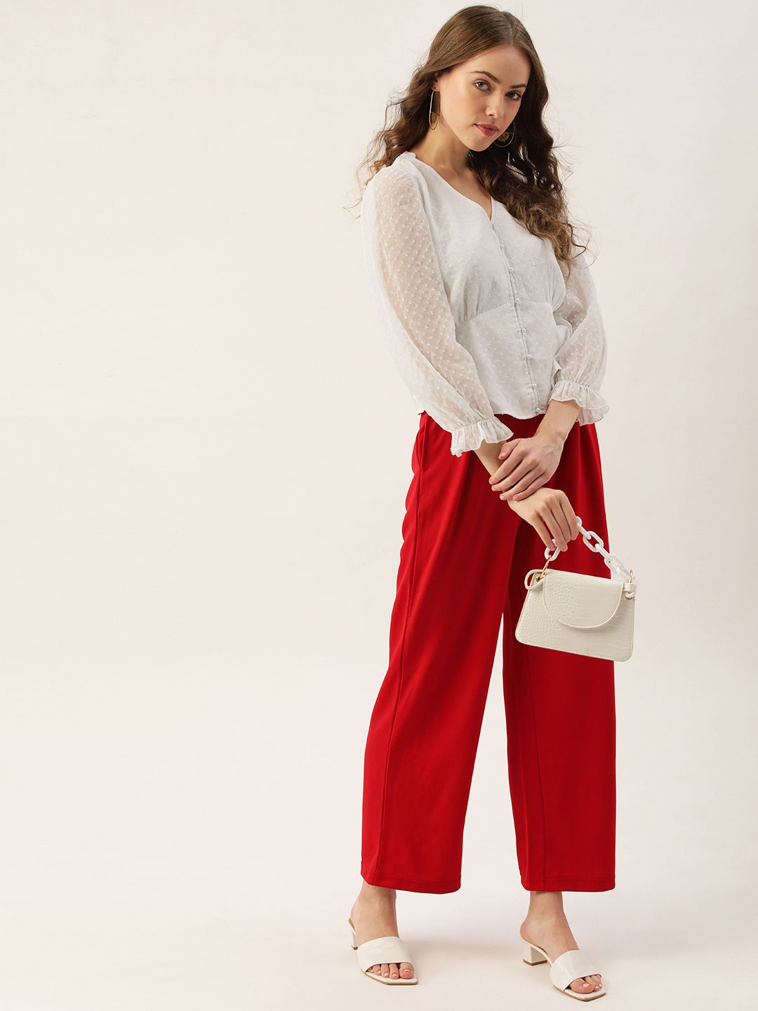 Antheaa Women White Solid Dobby Weave Top