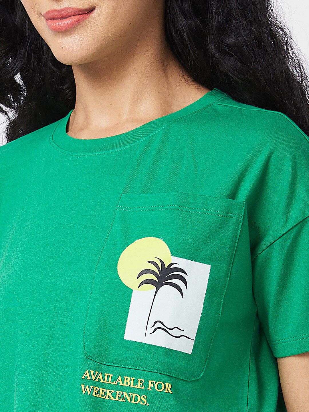 SPYKAR Graphic Printed Round Neck Half Sleeves Cotton Boxy T-shirt