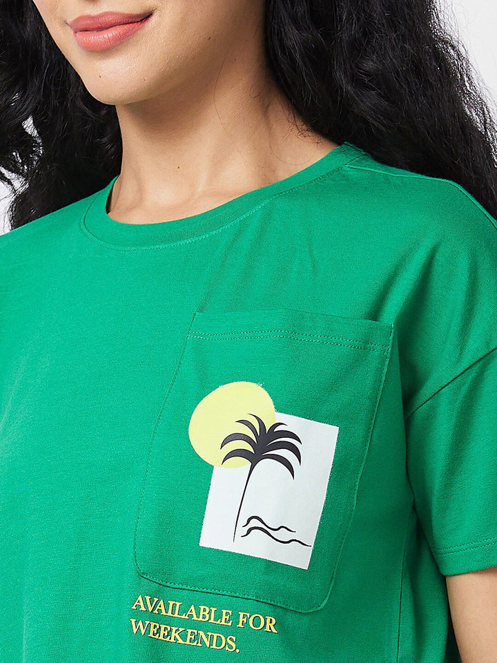 SPYKAR Graphic Printed Round Neck Half Sleeves Cotton Boxy T-shirt