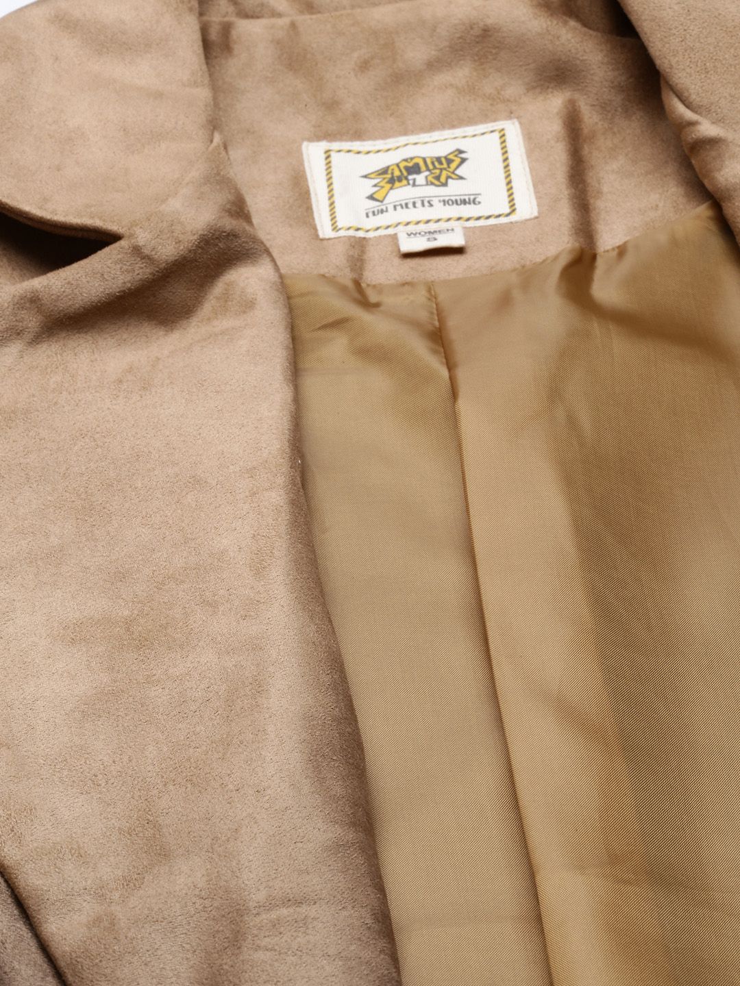 Campus Sutra Women Tan Brown Ombre-Dyed Suede Longline Overcoat