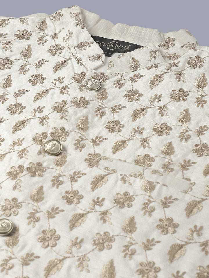 SOJANYA Floral Embroidered Thread Work Kurta With Churidar With Nehru Jacket