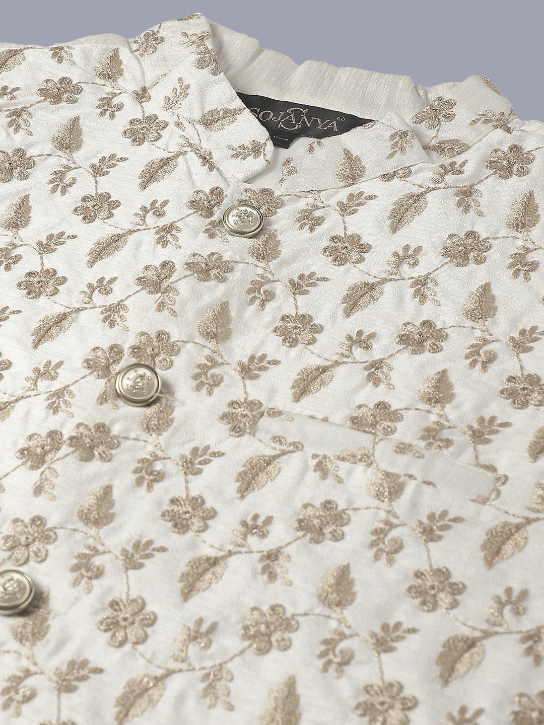 SOJANYA Floral Embroidered Thread Work Kurta With Churidar With Nehru Jacket