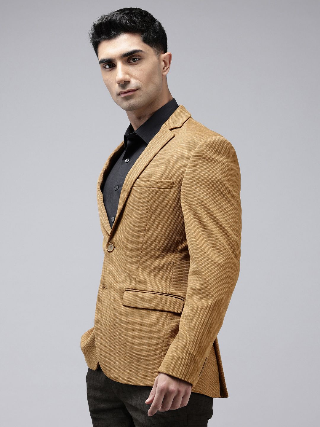 Park Avenue Super Slim Fit Self Design Notched Lapel Single-Breasted Formal Blazer