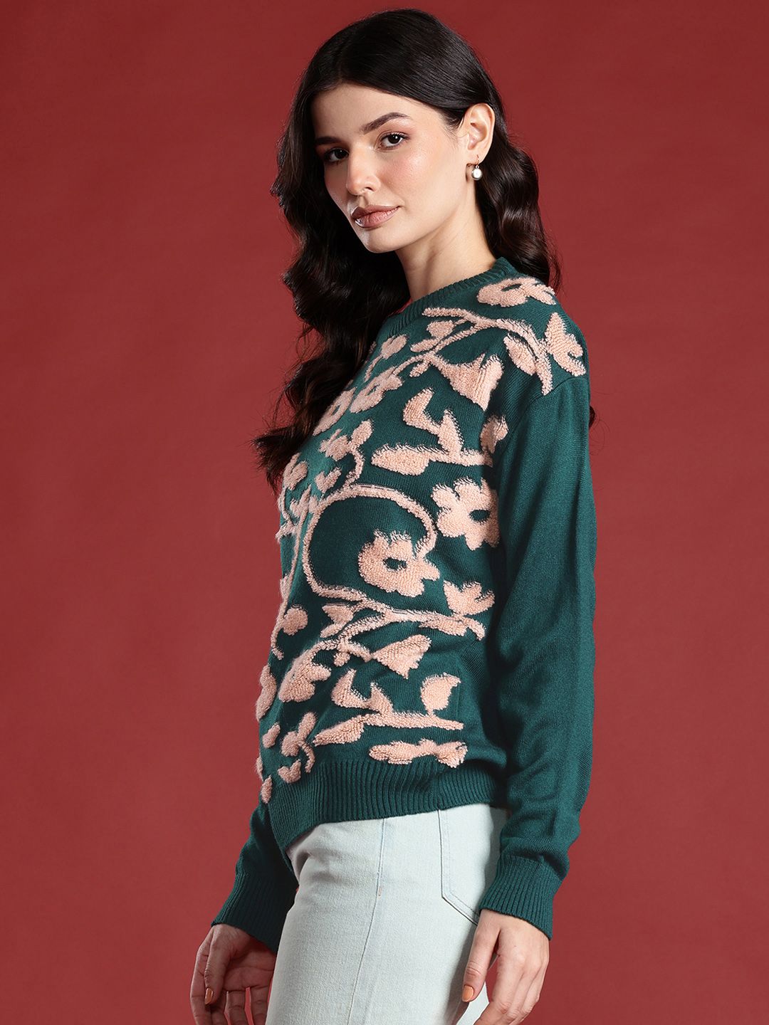 all about you Floral Design Pullover Sweaters