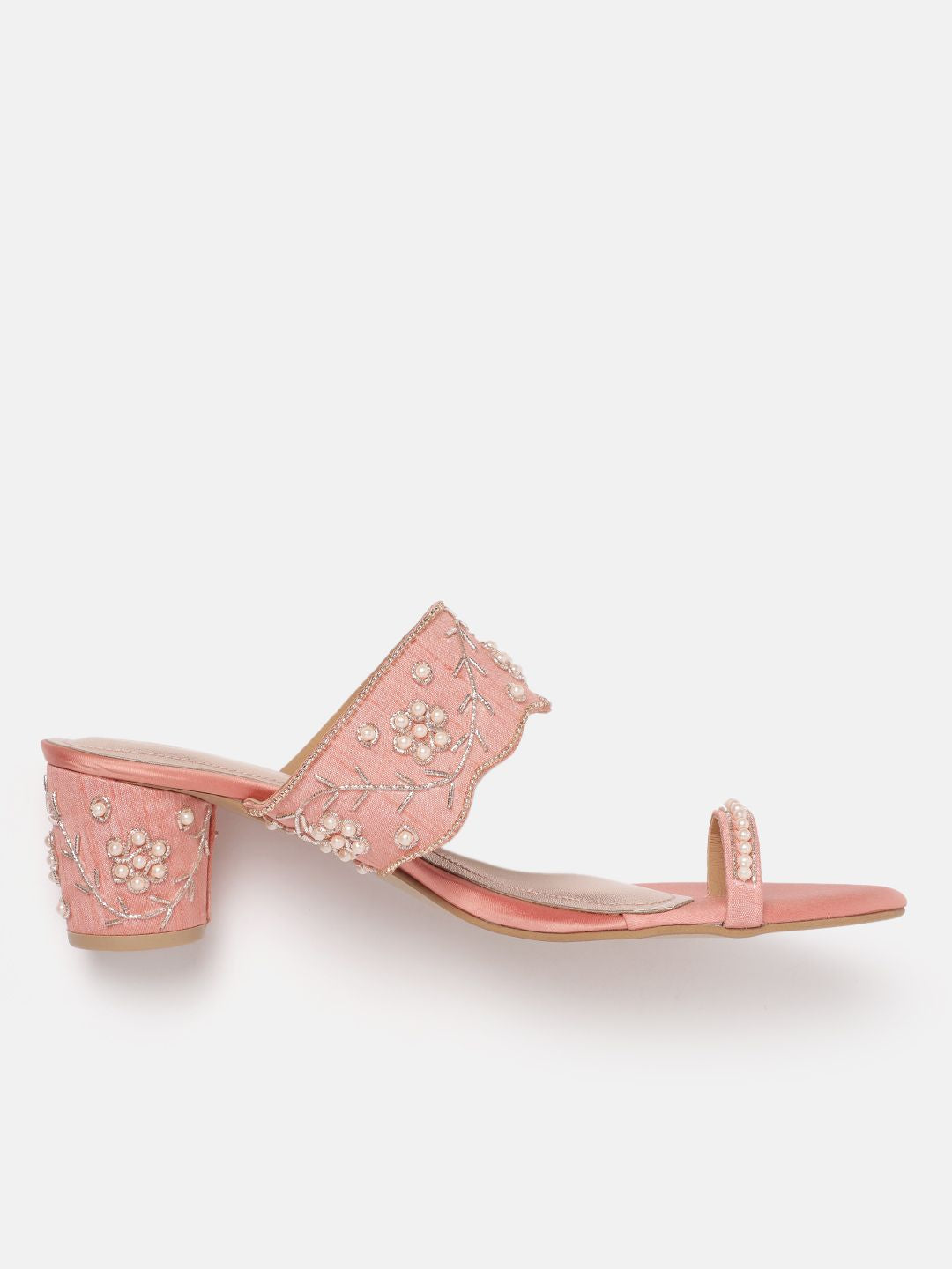 House of Pataudi Floral Embellished Block Heels