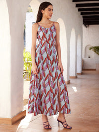 STREET 9 Blue & Maroon Floral Printed Shoulder Straps Maxi Dress