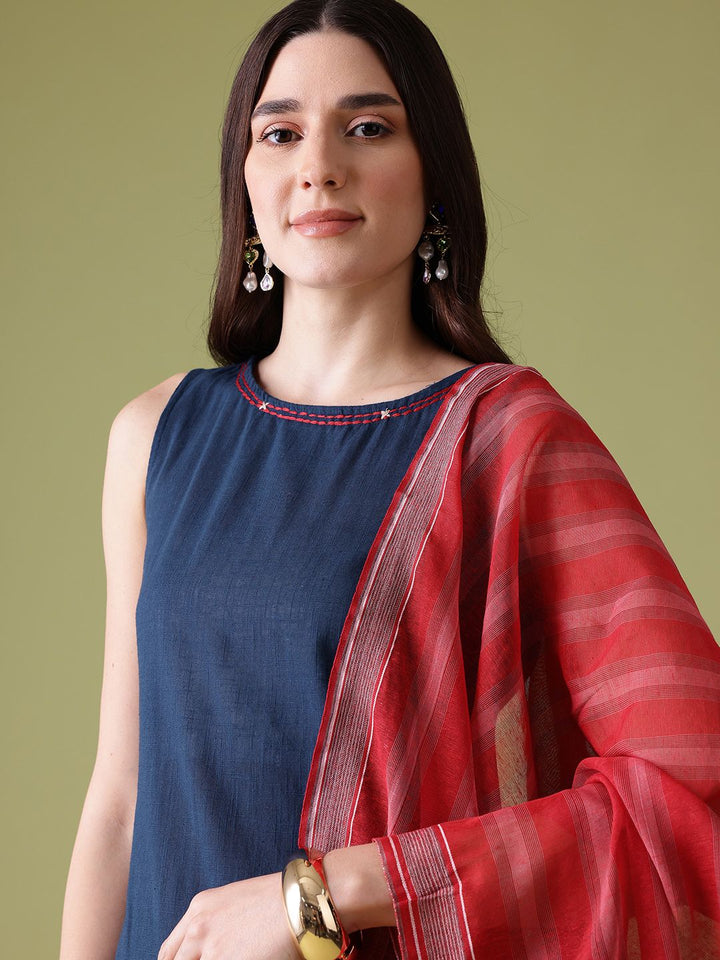 Anouk Sequinned Cotton Kurta with Palazzos & Dupatta