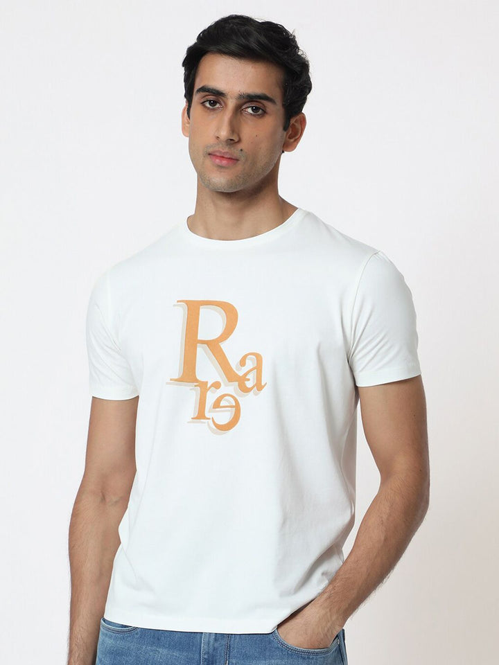 RARE RABBIT Men Cero Typography Printed Cotton Slim Fit T-Shirt