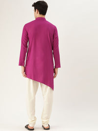 SOJANYA Lelaki Pink Solid Asymmetric Straight Kurta