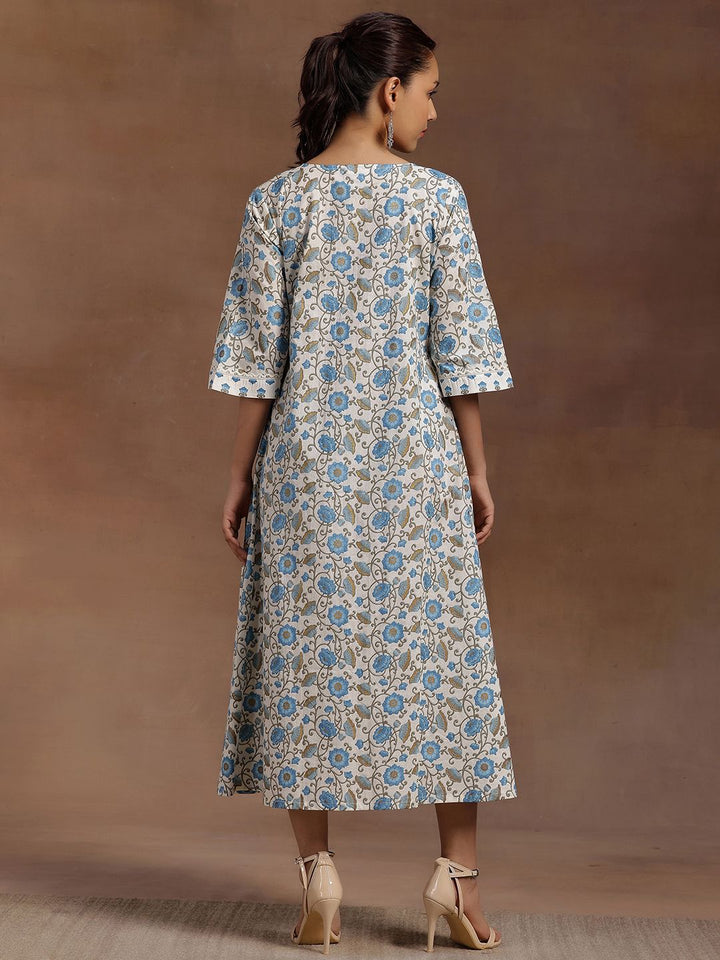Libas Floral Print Flared Sleeve A-Line Midi Dress