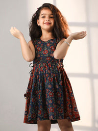 VASTRAMAY Girls Floral Printed Sleeveless Cotton Fit & Flare Dress