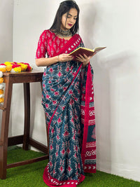 KALINI Ethnic Motifs Printed Poly Cotton Bagh Saree