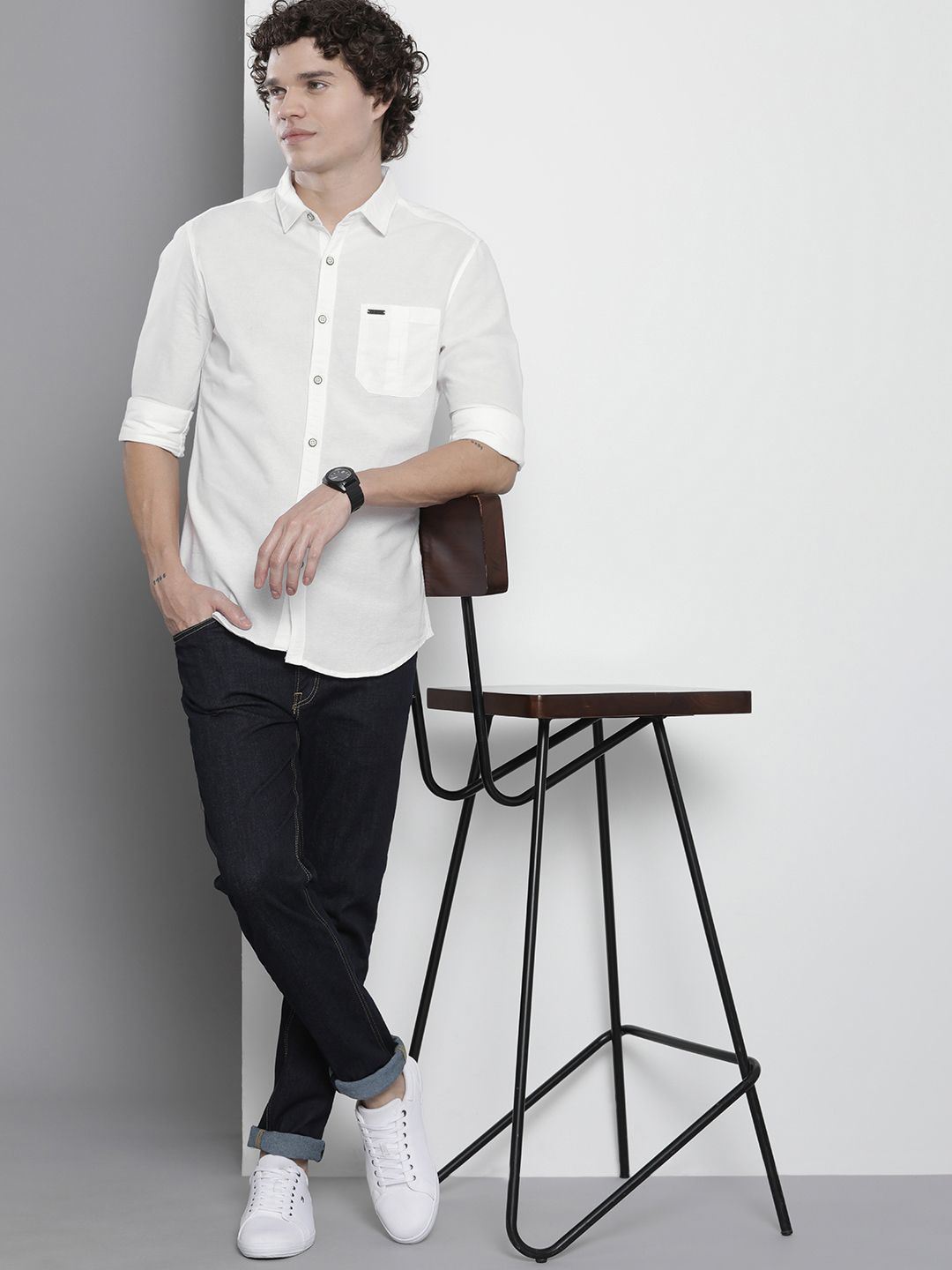 The Indian Garage Co Men Solid Pure Cotton Casual Shirt