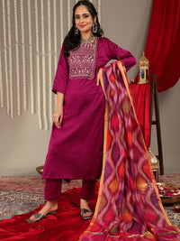 Varanga Ethnic Motifs Woven Design Regular Zari Work Kurta With Trousers & Dupatta