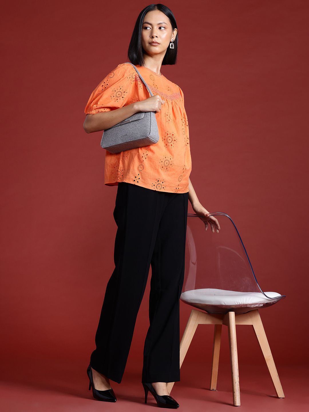 all about you Embroidered Puff Sleeve Cotton Top