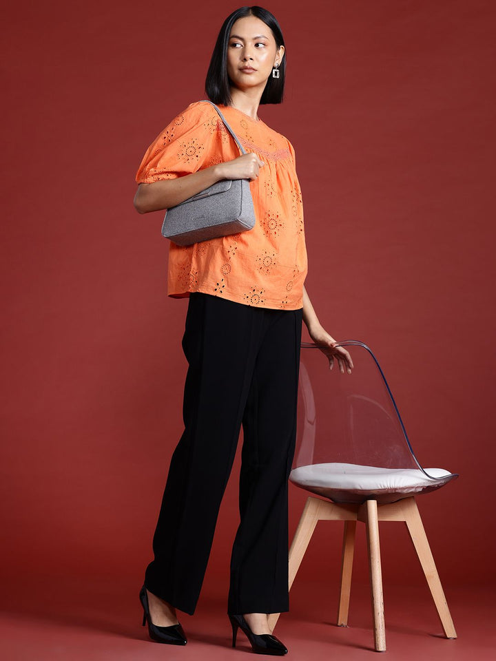 all about you Embroidered Puff Sleeve Cotton Top