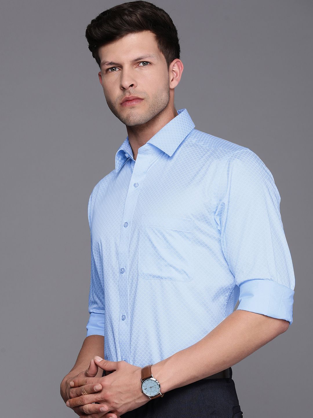 Raymond Pure Cotton Slim Fit Geometric Printed Formal Shirt