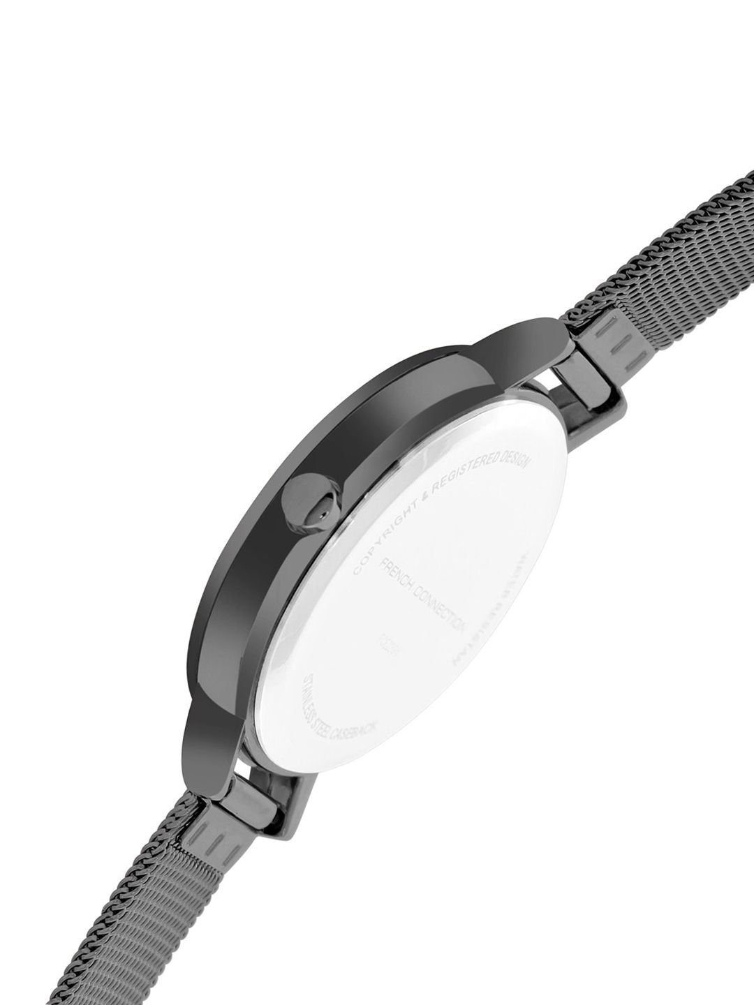 French Connection Women Black Dial & Black Stainless Steel Bracelet Style Straps Analogue Watch FCE22GN