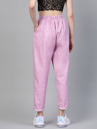 SASSAFRAS Women Lavender Relaxed Fit Mid-Rise Clean Look Pleated Jeans