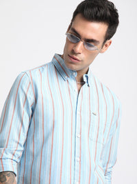 THE BEAR HOUSE Slim Fit Striped Spread Collar Cotton Casual Shirt