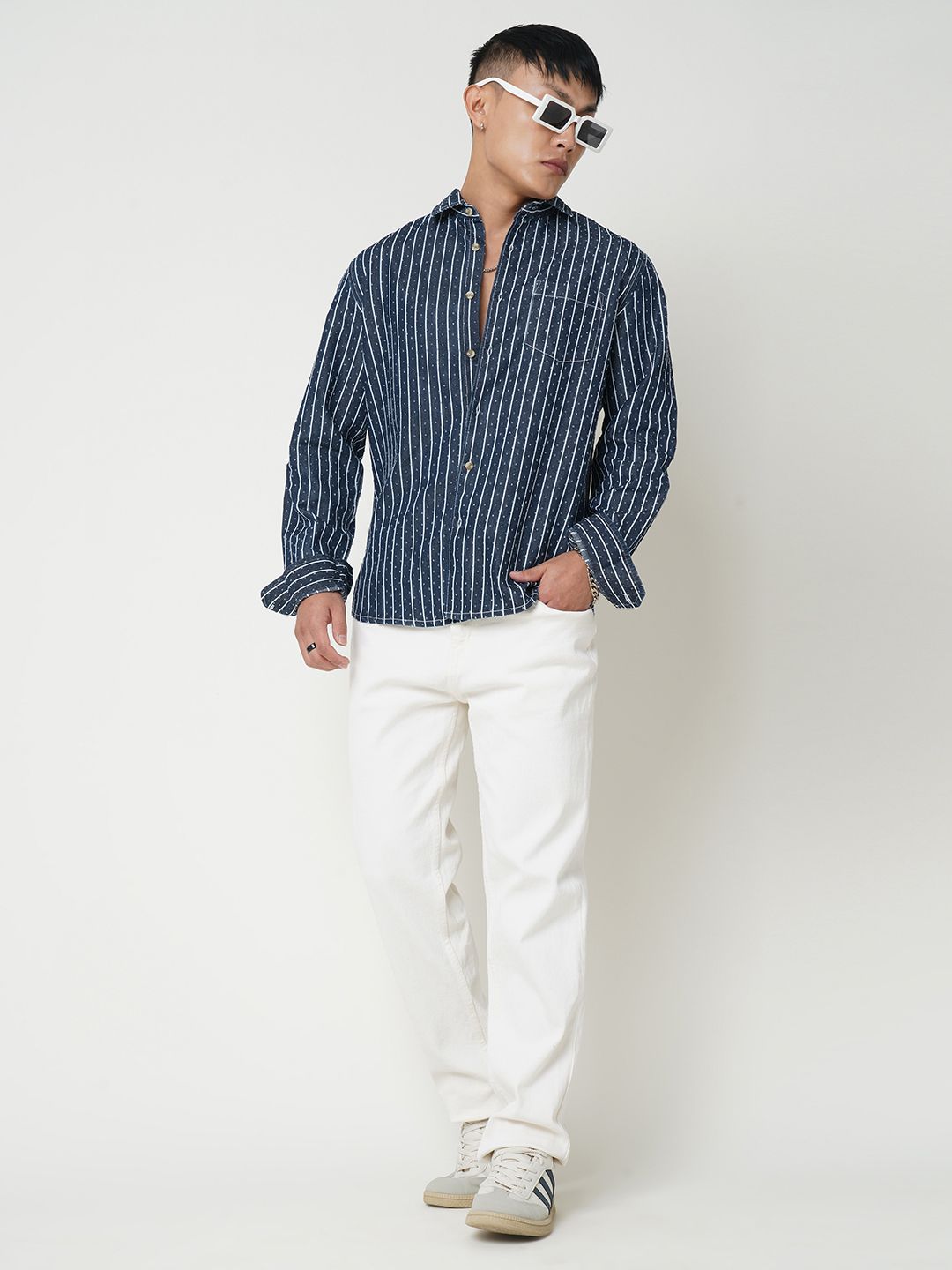 VASTRADO Men Classic Spread Collar Vertical Striped Cotton Casual Shirt