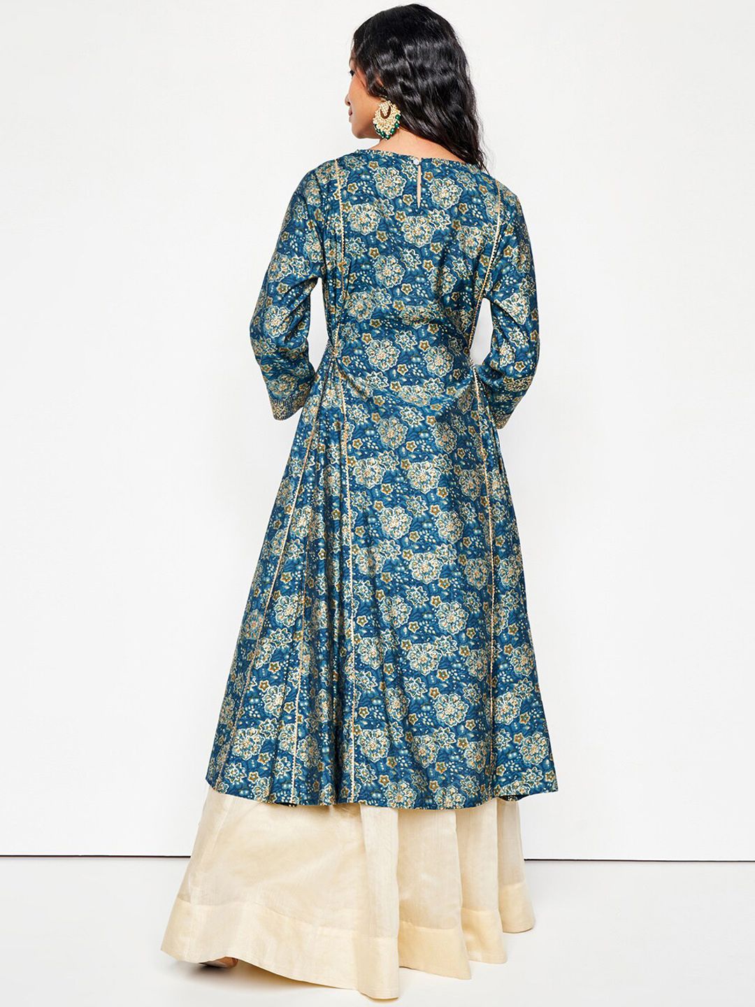 Global Desi Ethnic Motifs Printed Mirror Work Pleated Anarkali Kurta