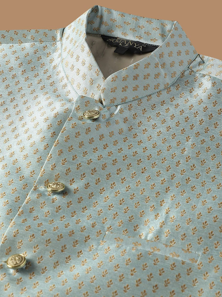 SOJANYA Ethnic Embroidered Sequinned Pure Cotton Kurta & Churidar With Nehru Jacket