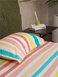 URBAN SPACE Serene White & Blue Printed Cotton 200 TC Queen Bedsheet with 2 Pillow Covers