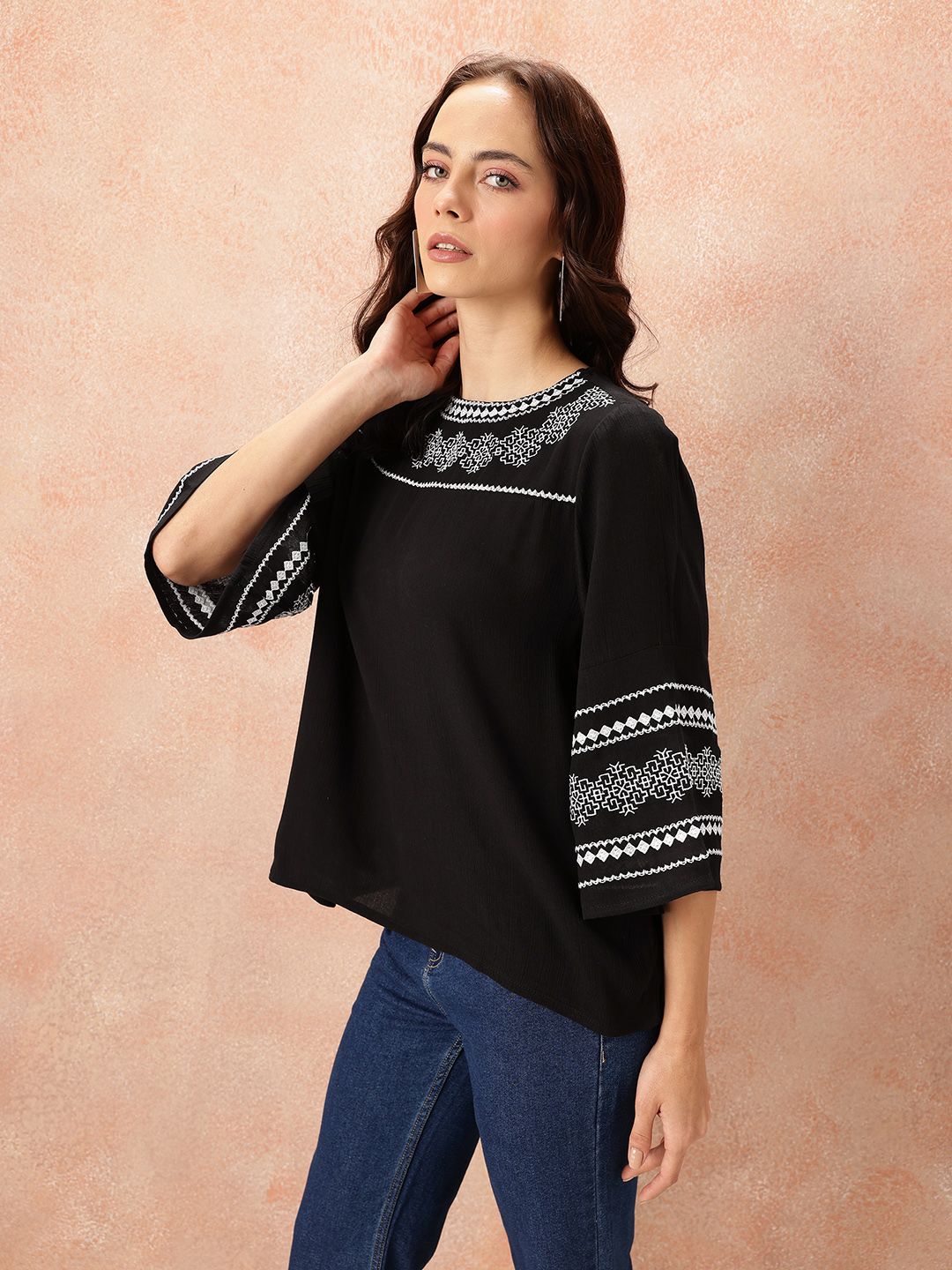 all about you Embroidered Flared Sleeve Top