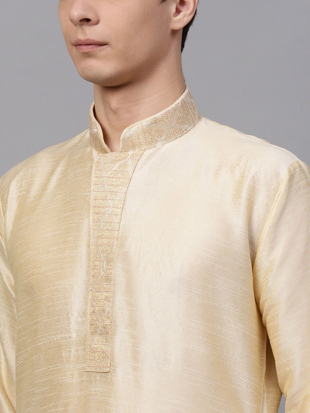 SOJANYA Men Beige Solid Straight Kurta