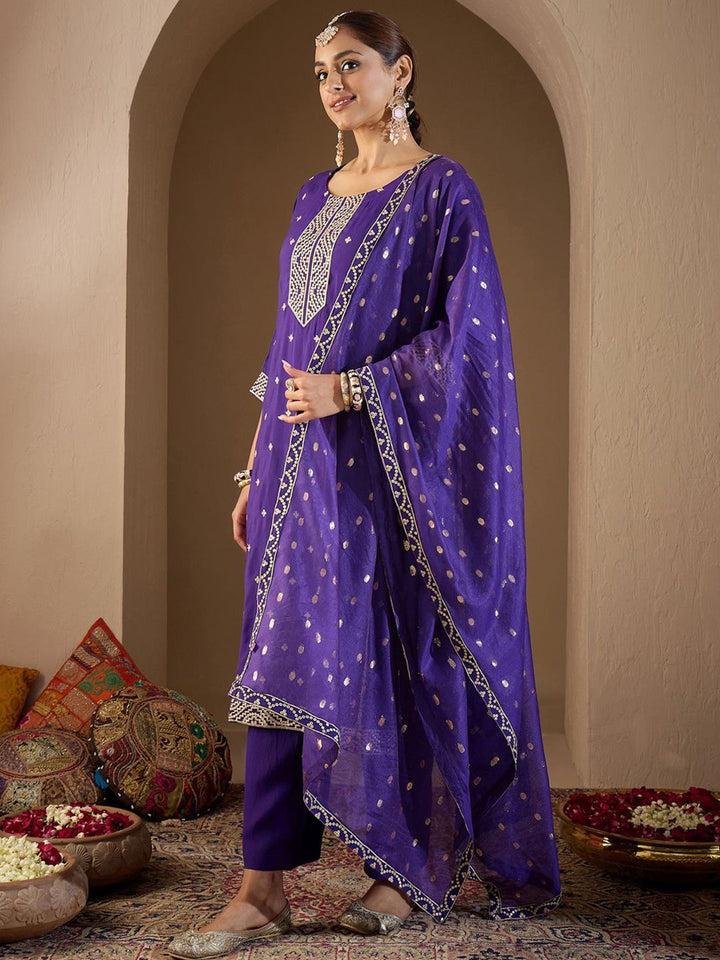 Indo Era Women Ethnic Motifs Embroidered Regular Sequinned Kurta with Trousers & With Dupatta