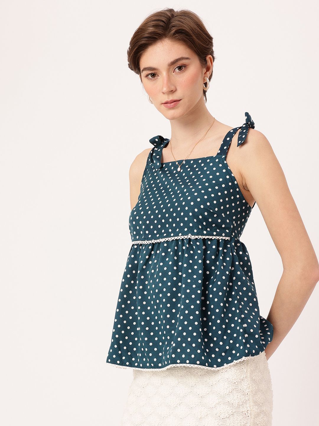 DressBerry Pleasing Polka Bow Tie Straps A-Line Top