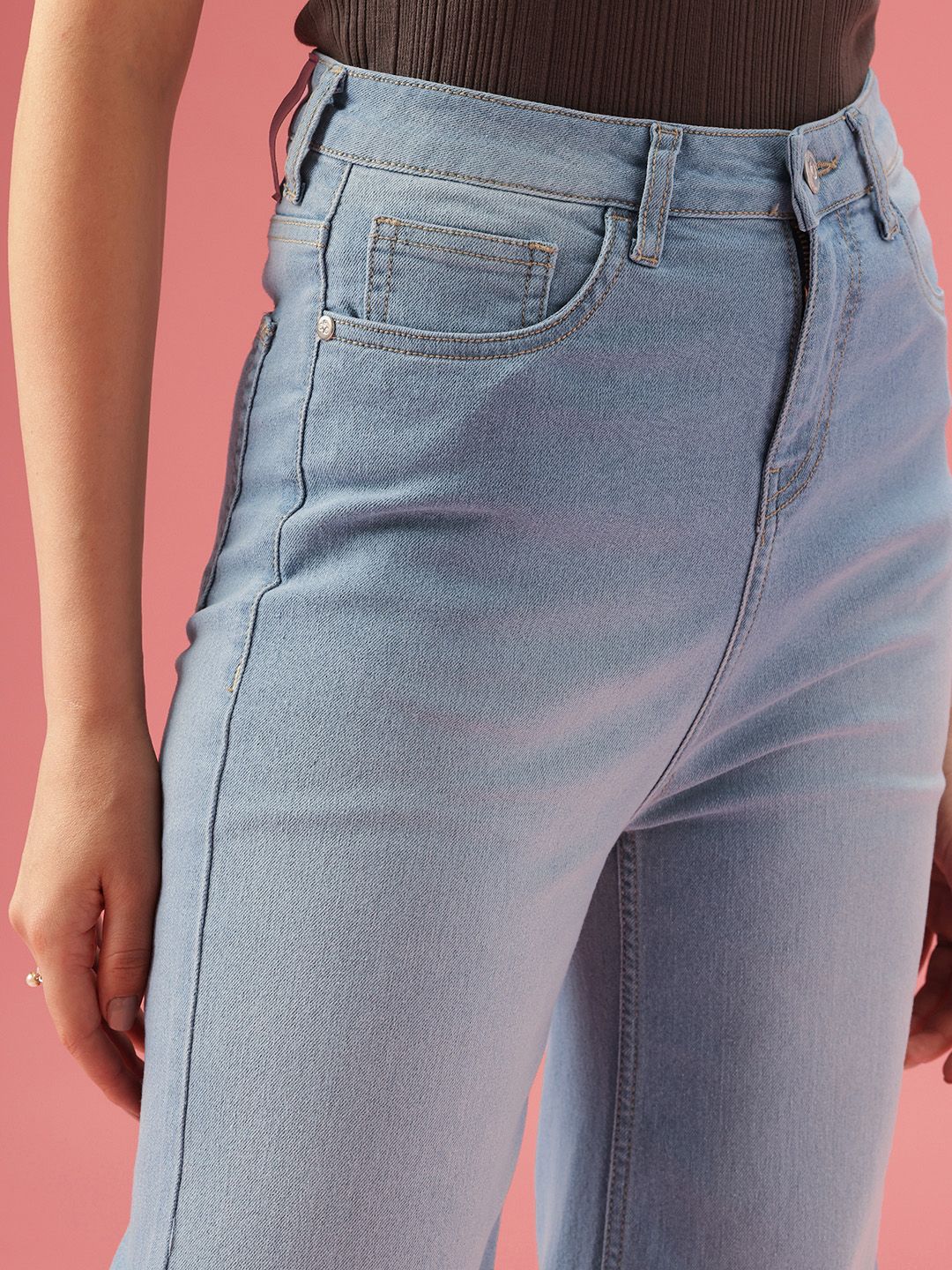DressBerry Women Flared High-Rise Light Fade Stretchable Jeans