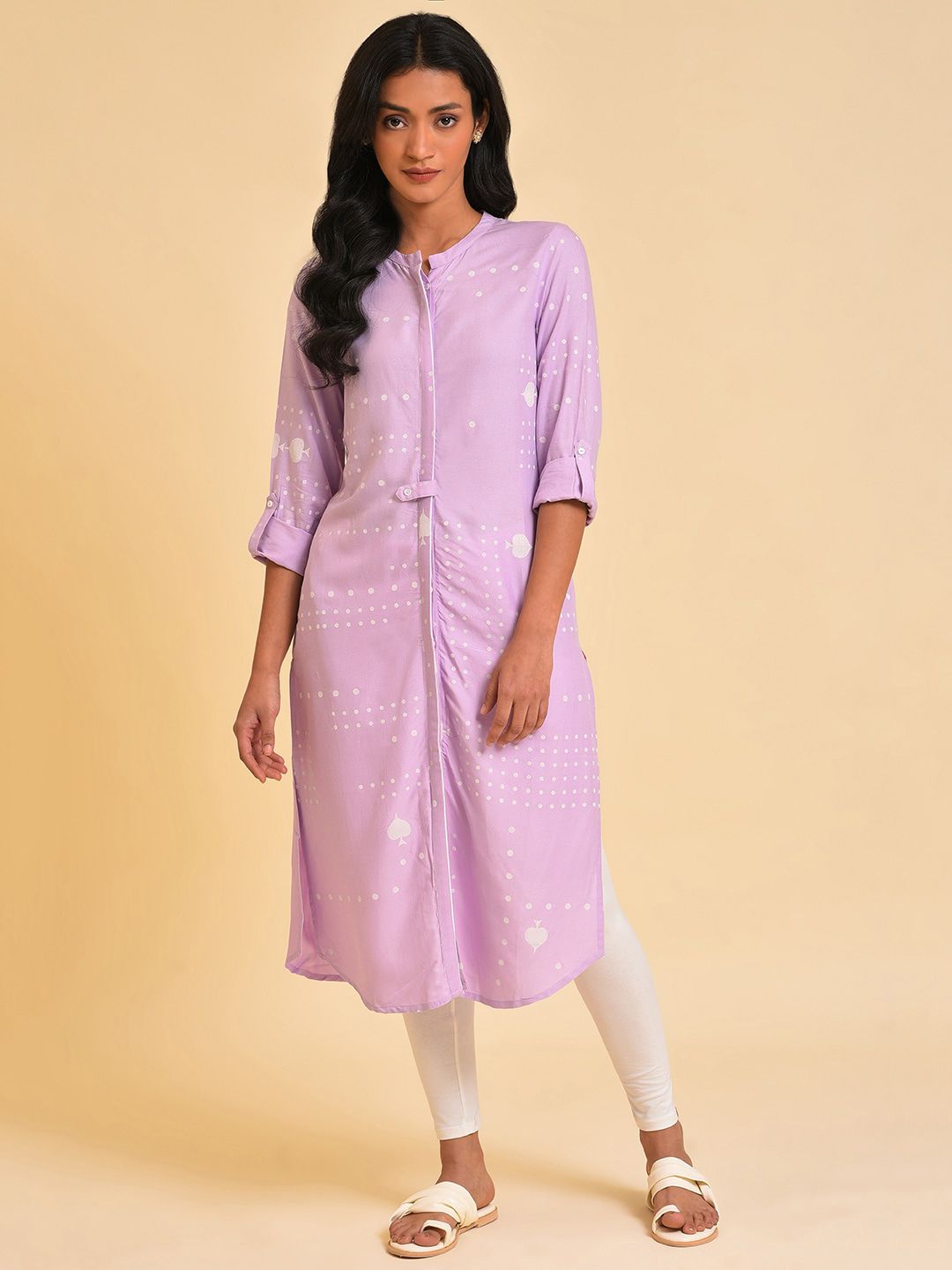 W Women Purple Geometric Thread Work Kurta