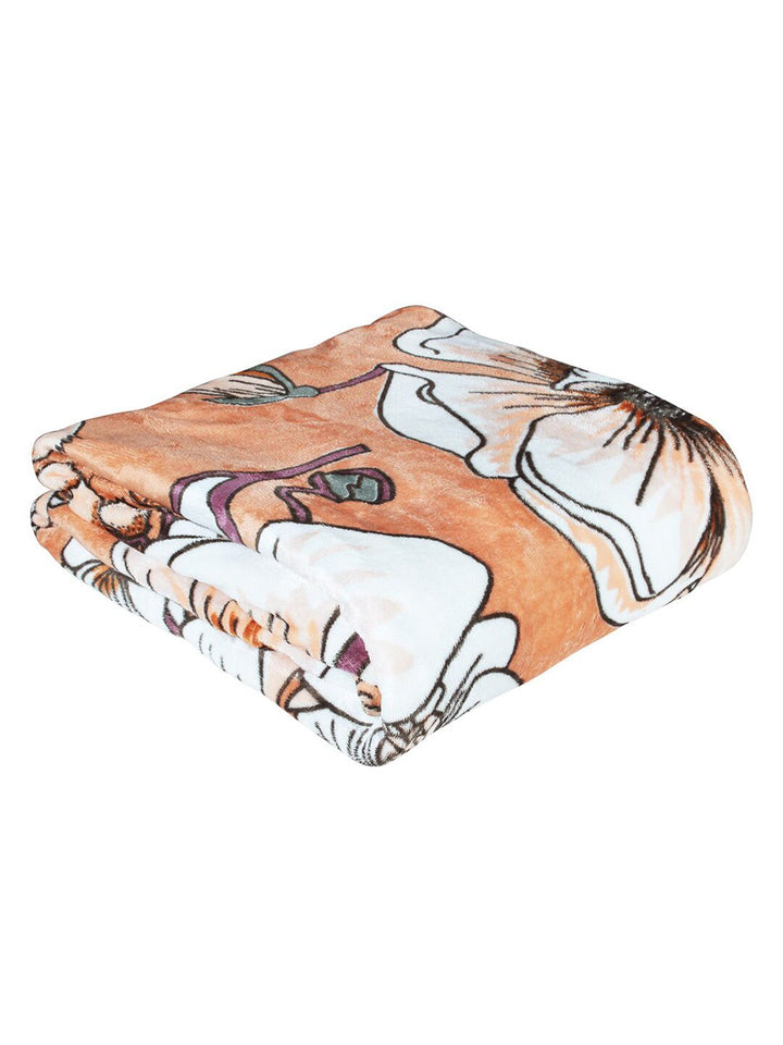 Story@home Brown & White Floral Mild Winter 300 GSM Single Bed Blanket