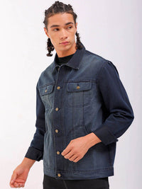 The Indian Garage Co Washed Checked Crop Denim Jacket with Patchwork