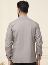 SOJANYA Lelaki Band Collar Roll-Up Lengan Kapas Silk Kurta