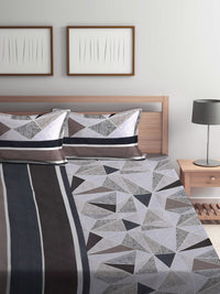 KLOTTHE Cadar Bercetak Geometrik Coklat Flat 300 TC King dengan 2 Sarung Bantal-250X220 sm
