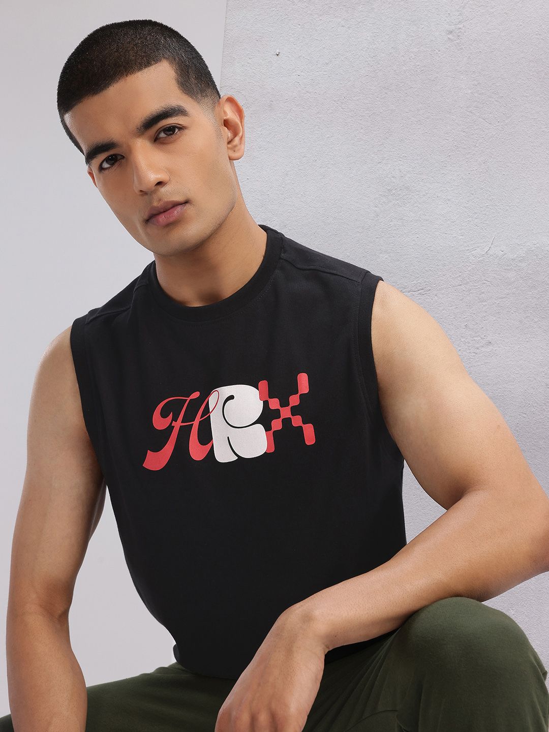 HRX by Hrithik Roshan Typography Printed Sleeveless Lifestyle T-shirt