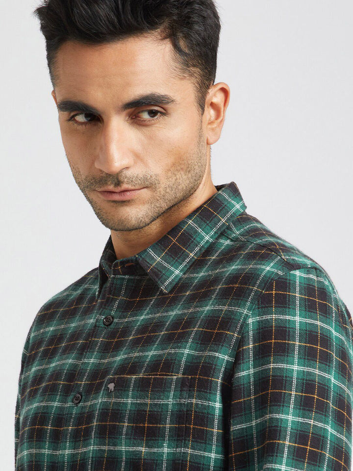THE BEAR HOUSE Slim Fit Tartan Checked Pure Cotton Casual Shirt